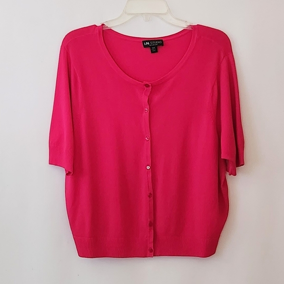 I.N. Studio Pink Cropped Short Sleeve Sweater womens size 18w - Picture 10 of 10
